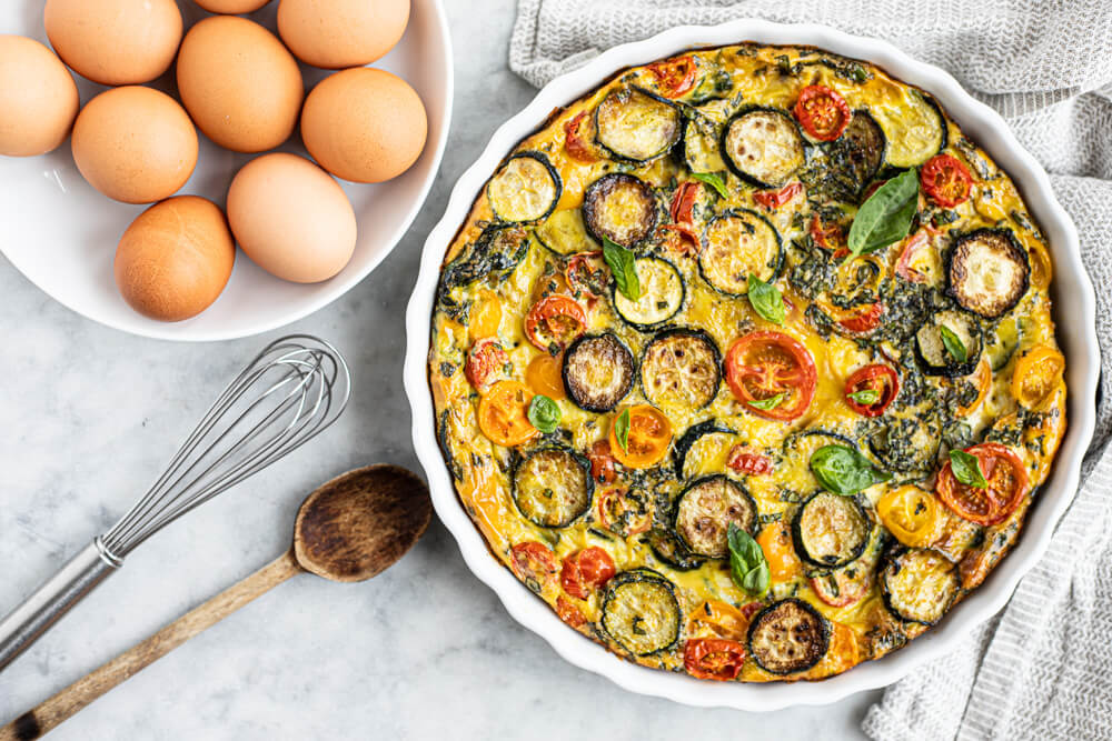 crustless quiche in white bowl